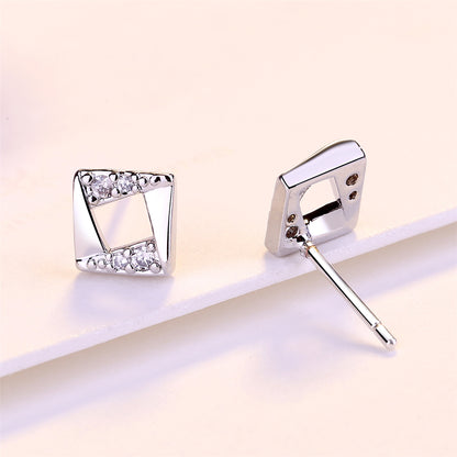 Cubic Zirconia and Silver-Plated Asymmetrical Rhombus Stud Earrings, silver stud earrings for women, lifestyle look