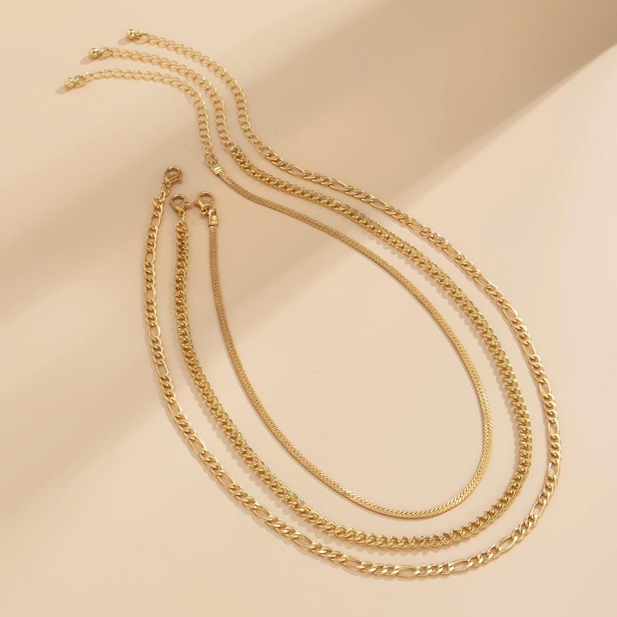 18K Gold-Plated Snake & Curb Chain Necklace Set