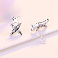 Cubic Zirconia & Silver-Plated Double Star Stud Earrings