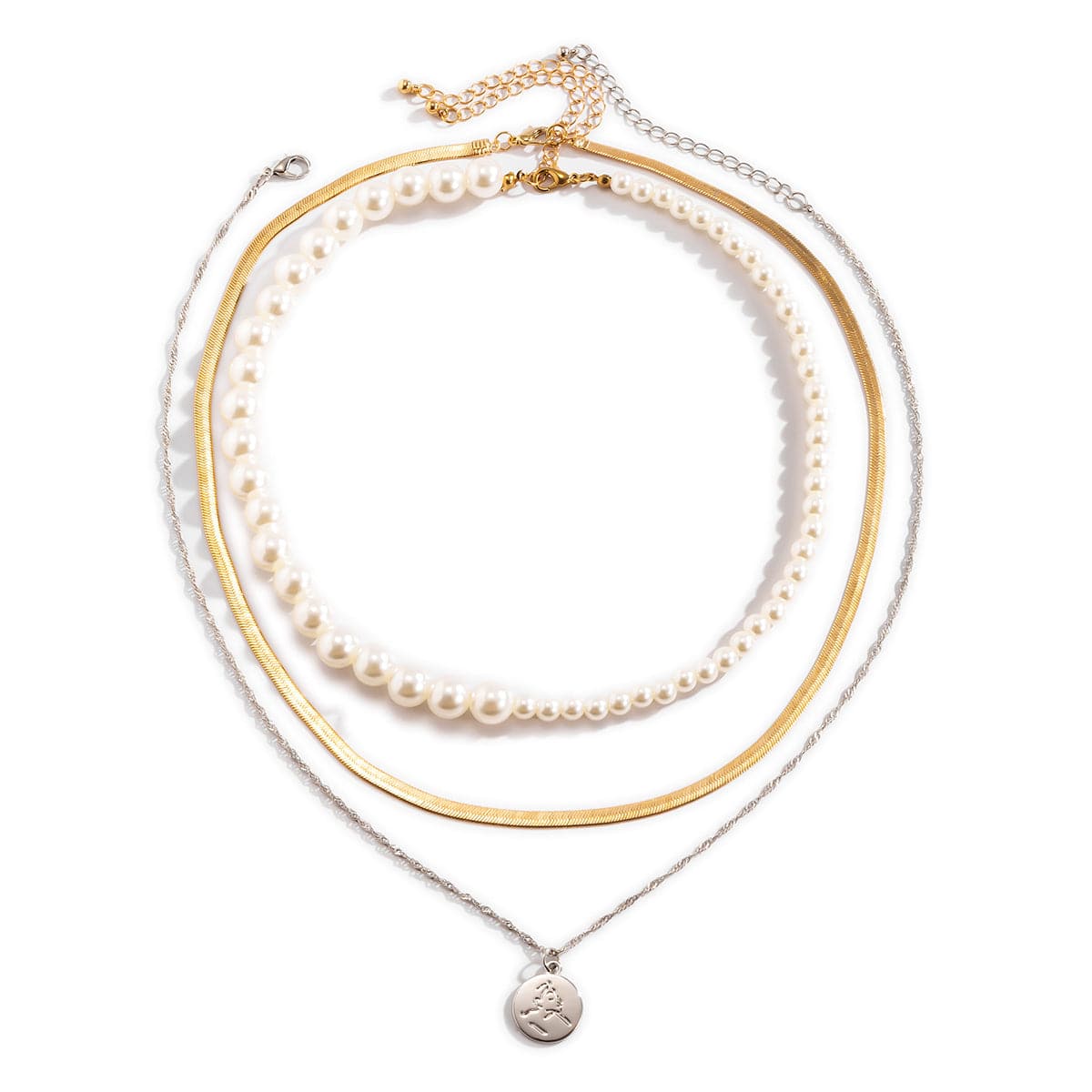 Pearl & Two-Tone Pendant Necklace Set