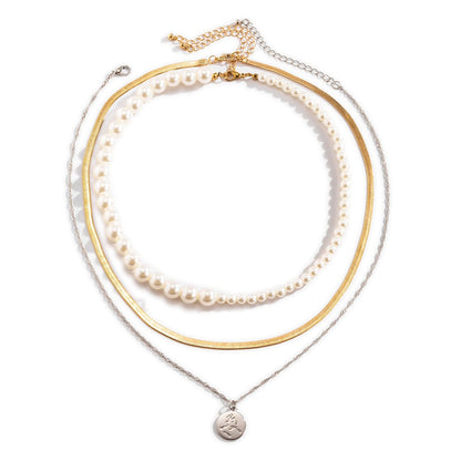 Pearl & Two-Tone Pendant Necklace Set