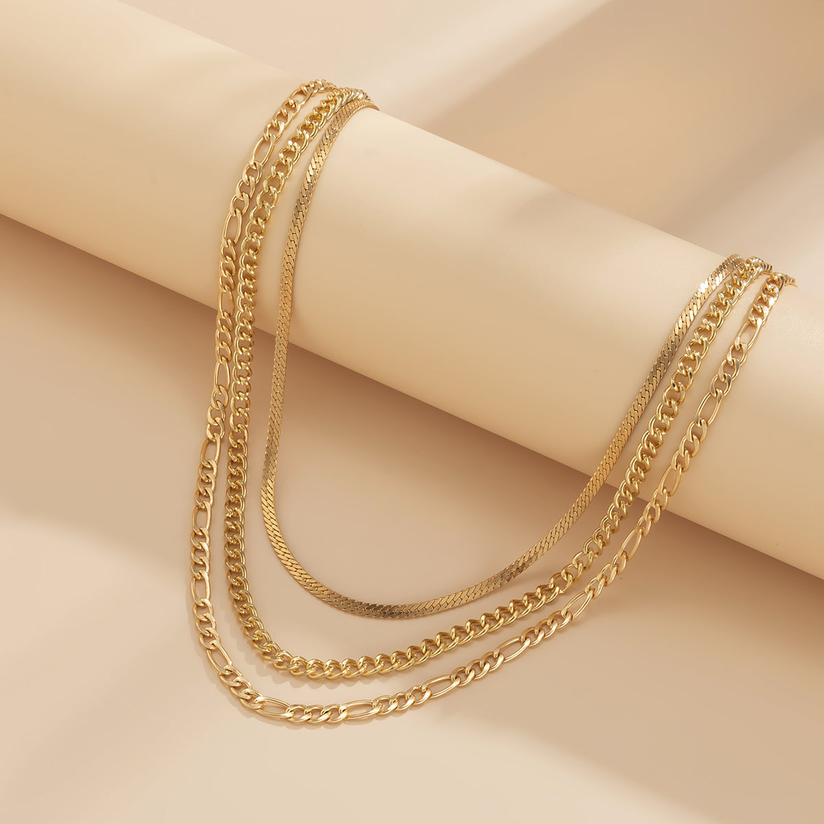 18K Gold-Plated Snake & Curb Chain Necklace Set