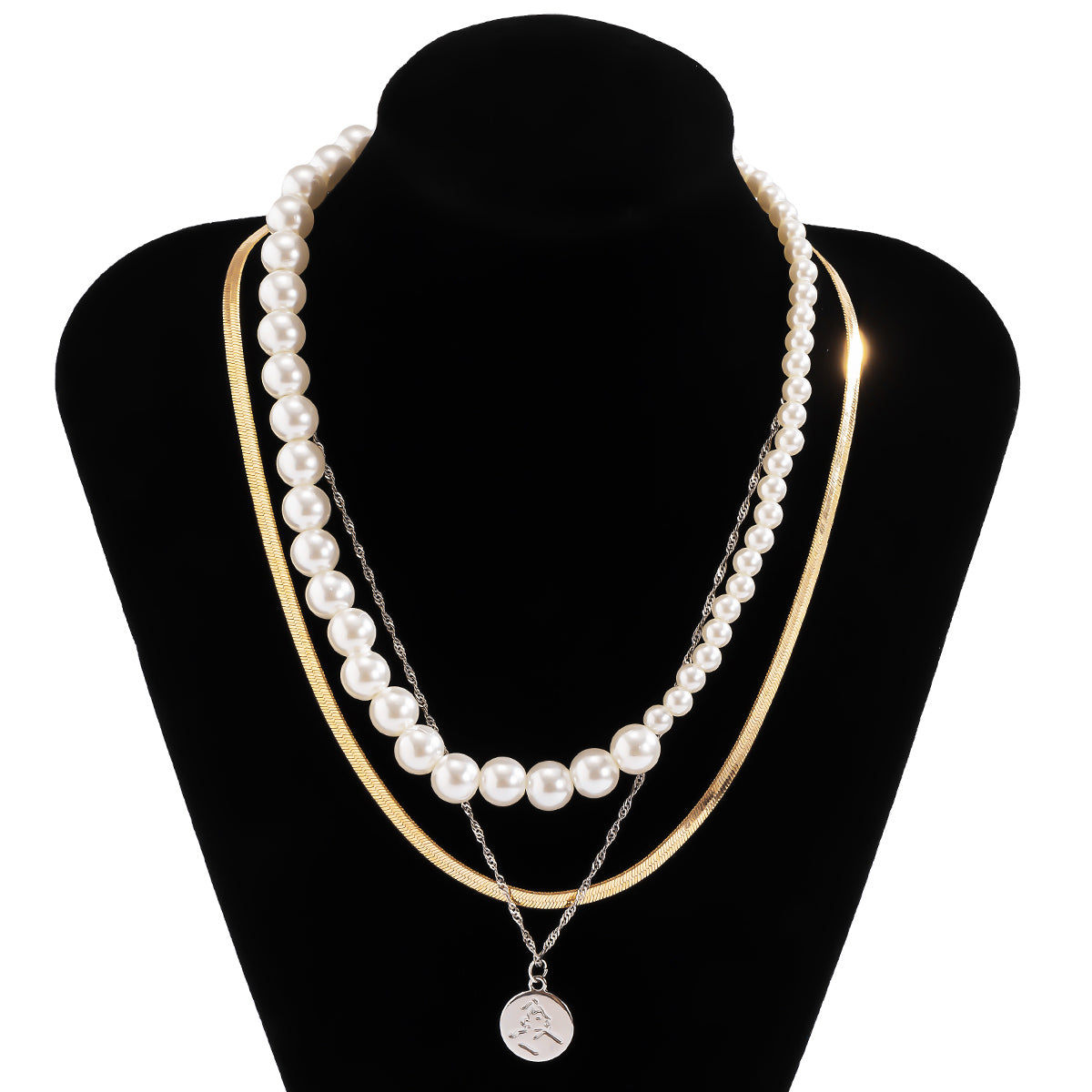Pearl & Two-Tone Pendant Necklace Set