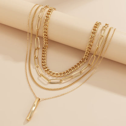 18K Gold-Plated Bar Pendant Necklace Set, jewelry gift sets for women, vintage-inspired design, styled look