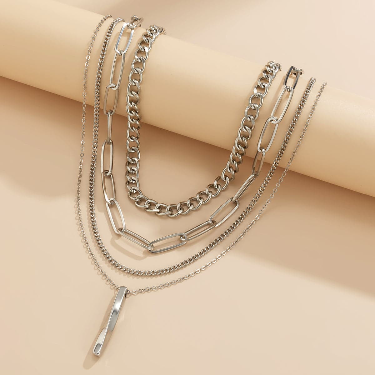 Silver-Plated Bar Pendant Necklace Set