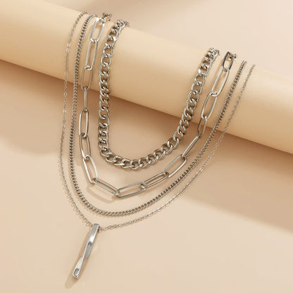 Silver-Plated Bar Pendant Necklace Set
