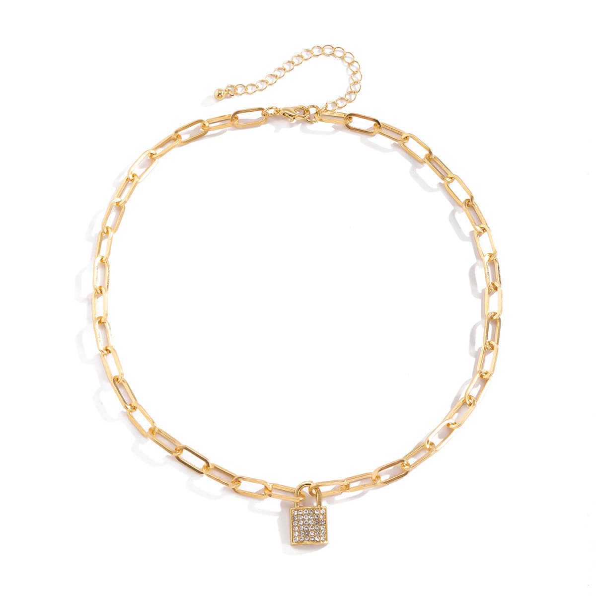 Cubic Zirconia & 18K Gold-Plated Cable Pavé Lock Pendant Necklace