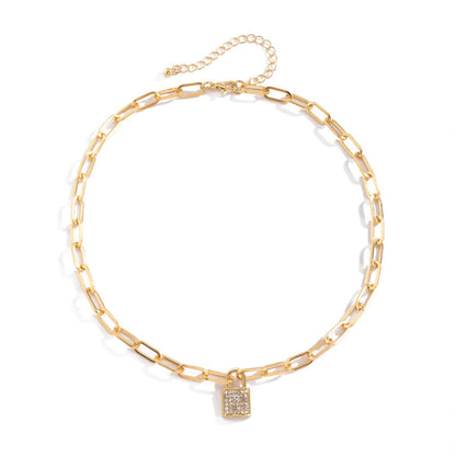 Cubic Zirconia and 18K Gold-Plated Cable Pavé Lock Pendant Necklace, gold pendant necklace for women, styled look