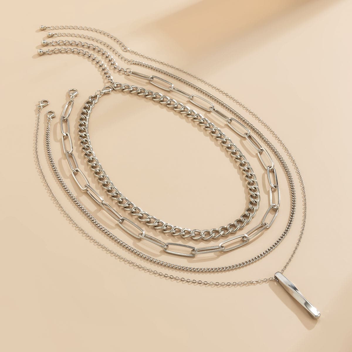 Silver-Plated Bar Pendant Necklace Set, jewelry gift sets for women, dainty minimalist design, styled look