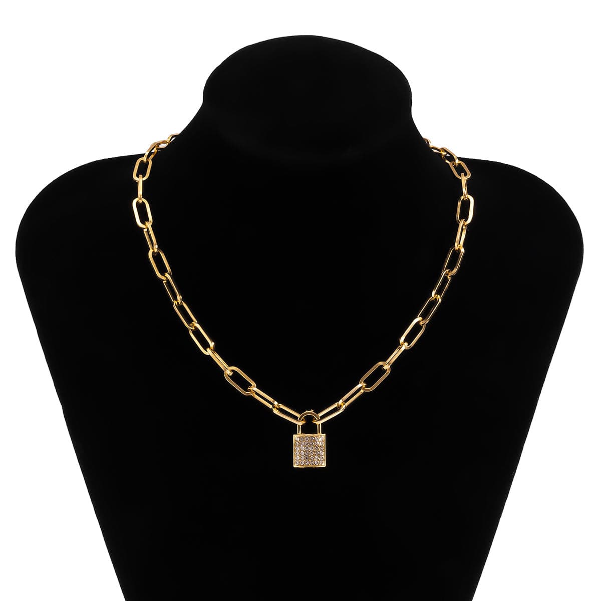 Cubic Zirconia & 18K Gold-Plated Cable Pavé Lock Pendant Necklace