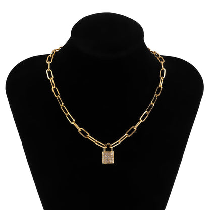 Cubic Zirconia & 18K Gold-Plated Cable Pavé Lock Pendant Necklace