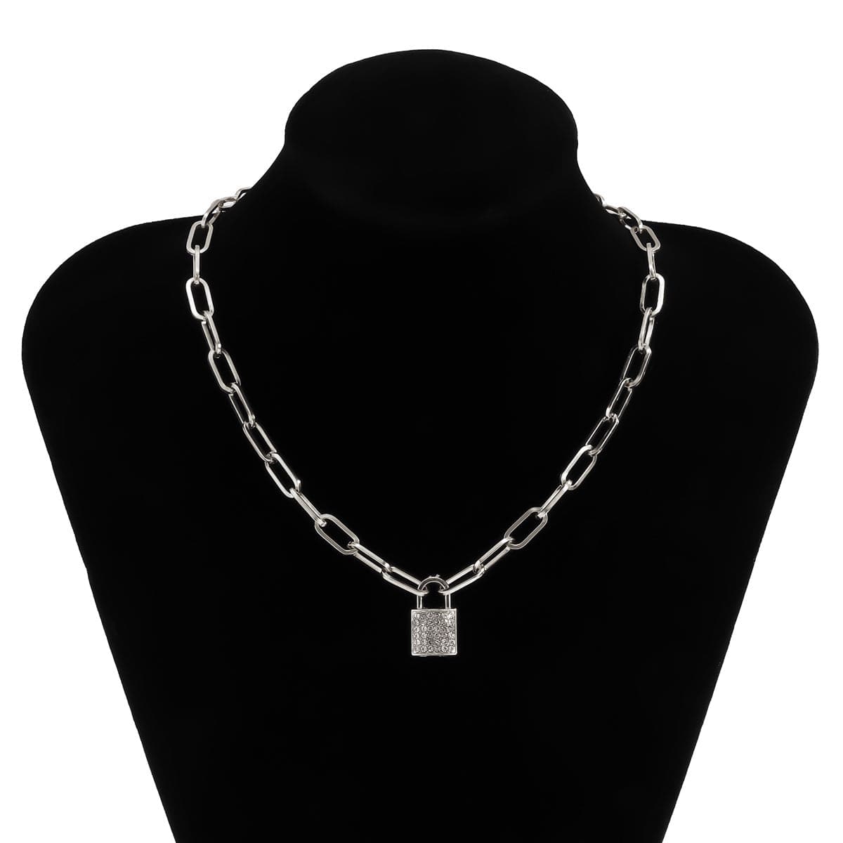Cubic Zirconia & Silver-Plated Cable Pavé Lock Pendant Necklace