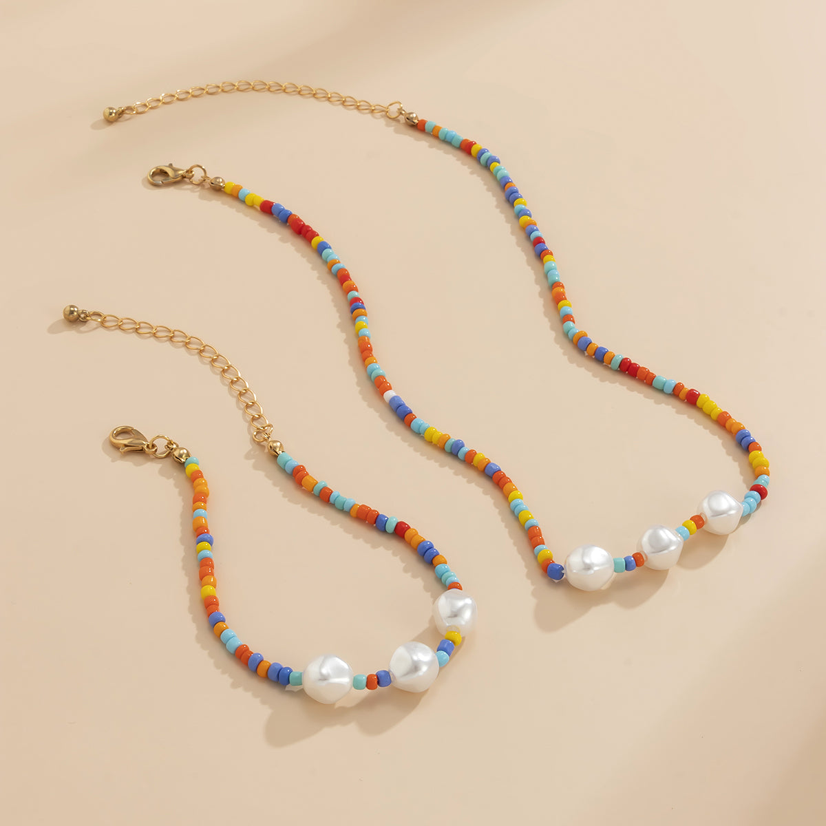 Pearl & Multicolor Howlite 18K Gold-Plated Beaded Bracelet & Necklace