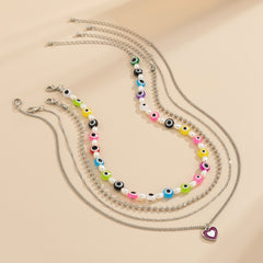 Pearl & Vibrant Acrylic Beaded Eye Heart Pendant Necklace Set