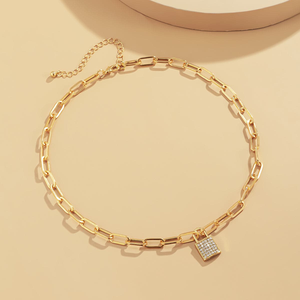 Cubic Zirconia & 18K Gold-Plated Cable Pavé Lock Pendant Necklace