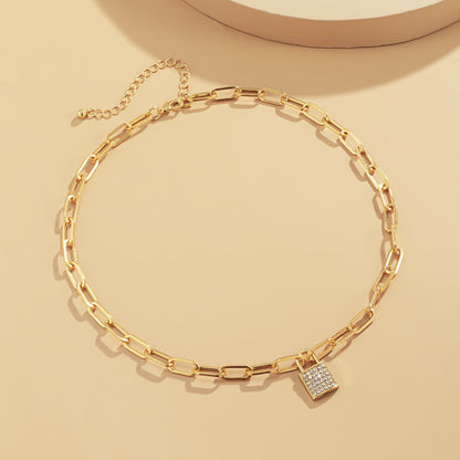 Cubic Zirconia & 18K Gold-Plated Cable Pavé Lock Pendant Necklace