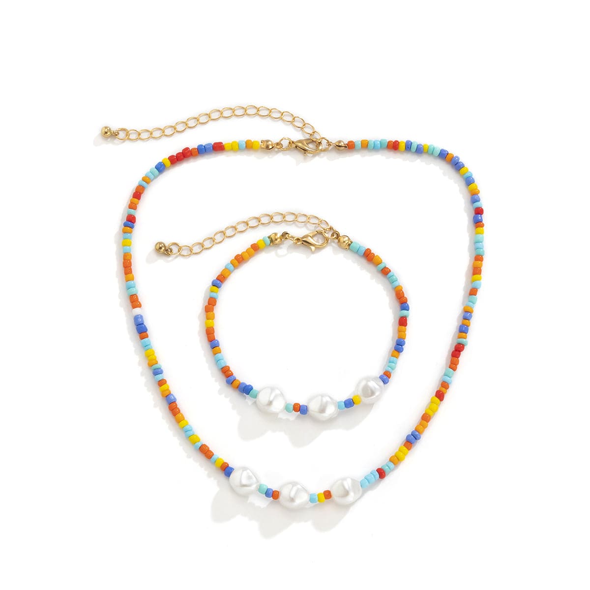 Pearl & Multicolor Howlite 18K Gold-Plated Beaded Bracelet & Necklace