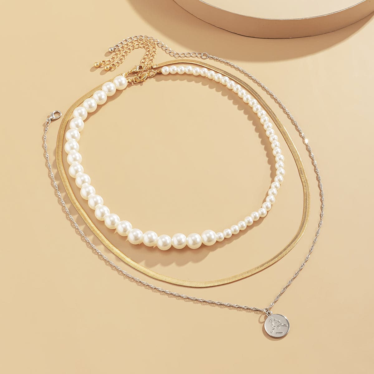 Pearl & Two-Tone Pendant Necklace Set