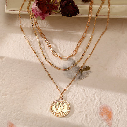 18K Gold-Plated Coin Layered Pendant Necklace, gold pendant necklace for women, elegant gift for her, lifestyle look