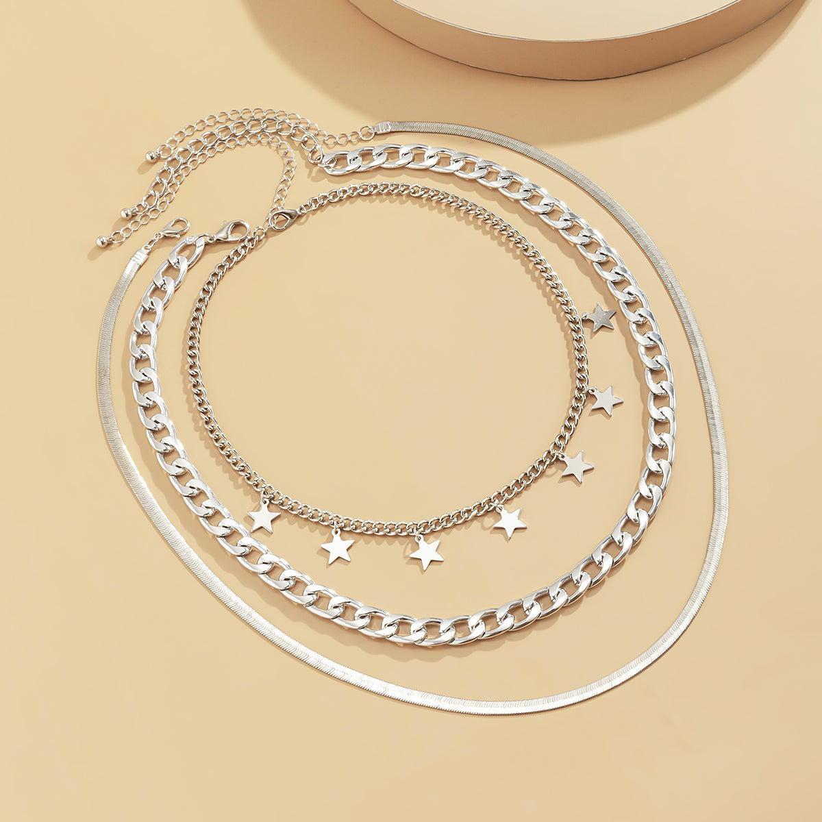 Silver-Plated Star Station Choker Necklace Set, jewelry gift sets for women, botanical inspired, styled look
