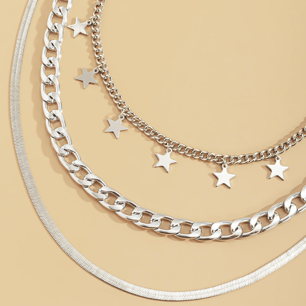 Silver-Plated Star Station Choker Necklace Set