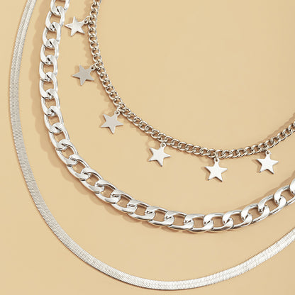 Silver-Plated Star Station Choker Necklace Set