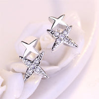 Cubic Zirconia & Silver-Plated Double Star Stud Earrings