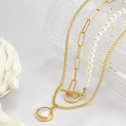 Pearl and 18K Gold-Plated Toggle Necklace Set, jewelry gift sets for women, everyday style, side view