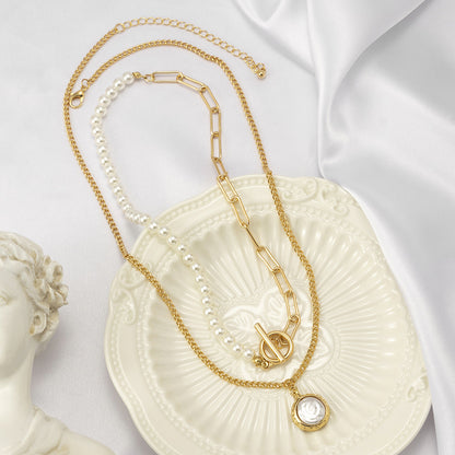 Pearl and 18K Gold-Plated Toggle Necklace Set, jewelry gift sets for women, everyday style, lifestyle look