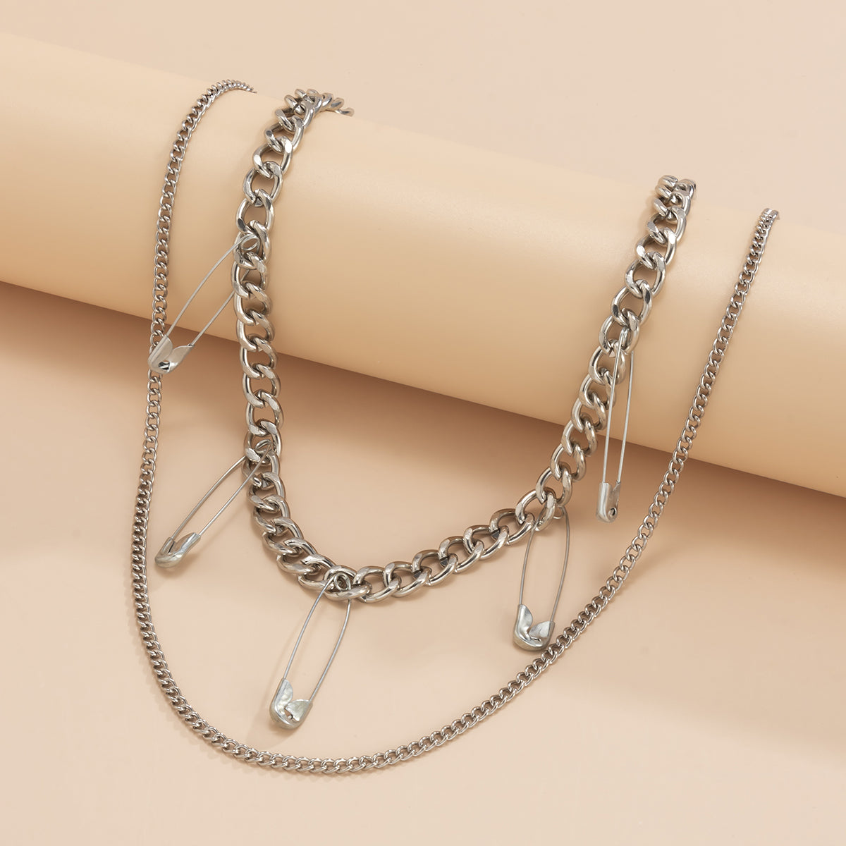 Silver-Plated Pin Drop Necklace Set