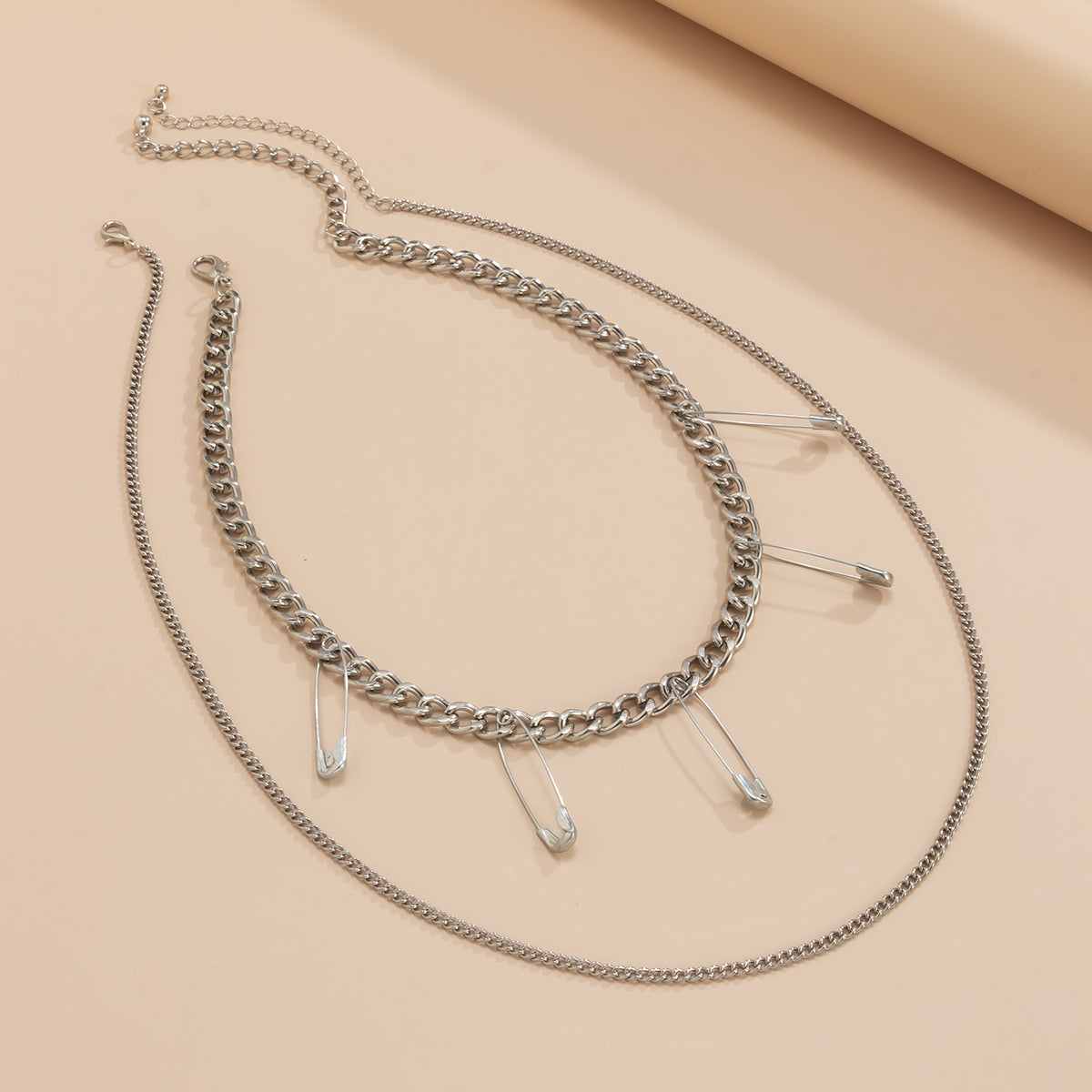 Silver-Plated Pin Drop Necklace Set