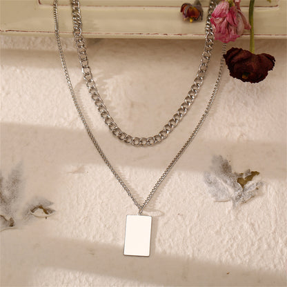 Silver-Plated Rectangle Layered Pendant Necklace, silver pendant necklace for women, everyday style, lifestyle look