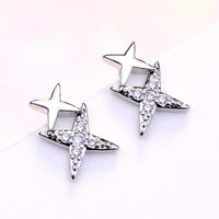 Cubic Zirconia & Silver-Plated Double Star Stud Earrings