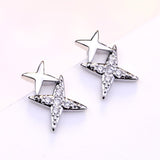 Cubic Zirconia & Silver-Plated Double Star Stud Earrings