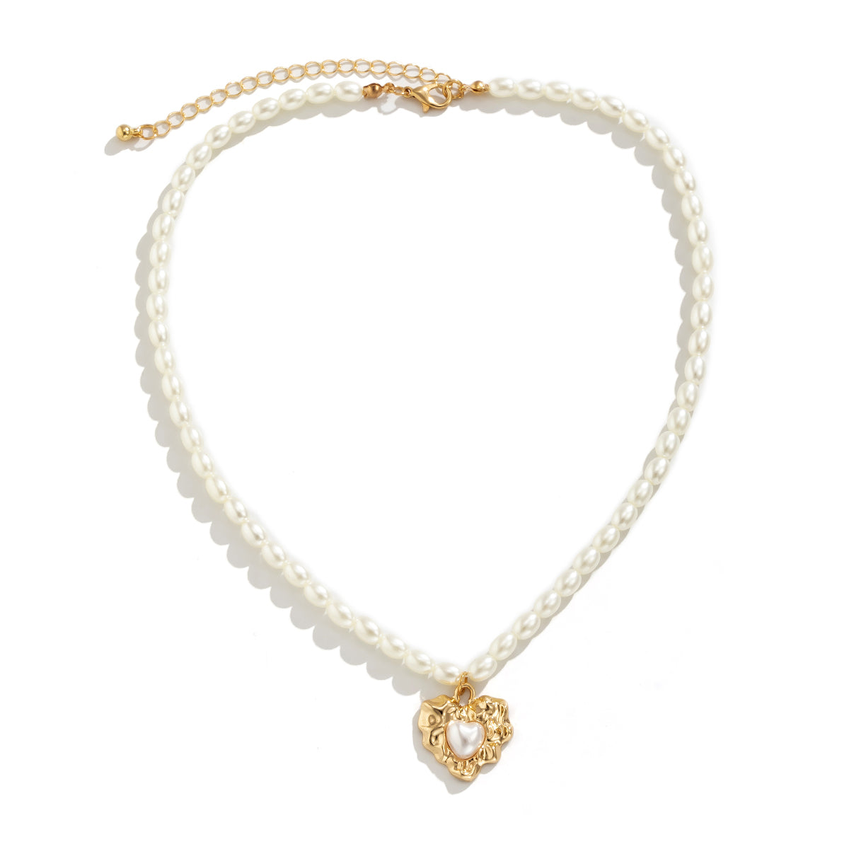 Pearl and 18K Gold-Plated Wrinkled Heart Pendant Necklace, gold pendant necklace for women, botanical inspired, side view