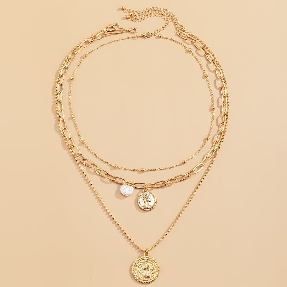 Pearl & 18K Gold-Plated Coin Cable Chain Necklace Set
