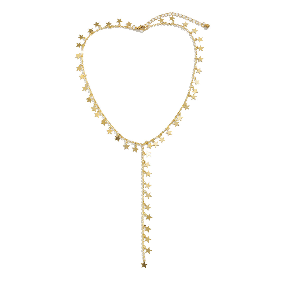 18K Gold-Plated Star Charm Lariat Necklace, gold pendant necklace for women, dainty minimalist design, side view