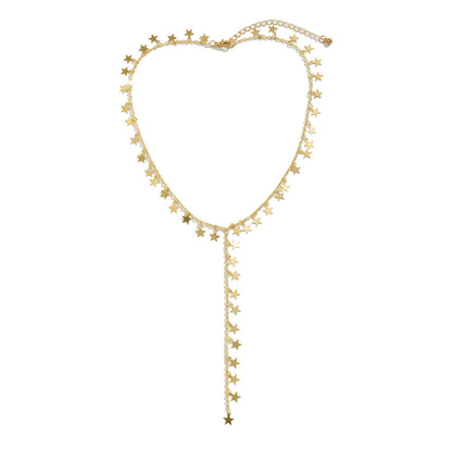 18K Gold-Plated Star Charm Lariat Necklace, gold pendant necklace for women, dainty minimalist design, side view