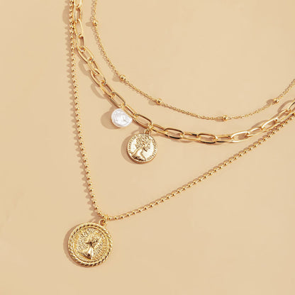 Pearl and 18K Gold-Plated Coin Cable Chain Necklace Set, jewelry gift sets for women, elegant gift for her, detail close-up