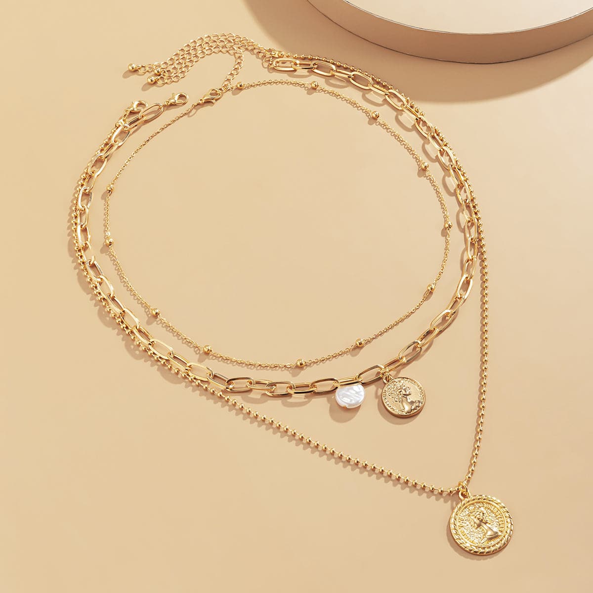 Pearl and 18K Gold-Plated Coin Cable Chain Necklace Set, jewelry gift sets for women, elegant gift for her, lifestyle look