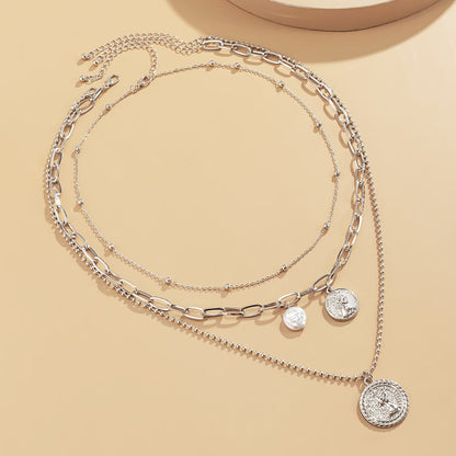 Pearl and Silver-Plated Coin Cable Chain Necklace Set, jewelry gift sets for women, elegant gift for her, lifestyle look