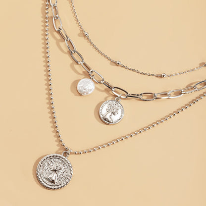 Pearl and Silver-Plated Coin Cable Chain Necklace Set, jewelry gift sets for women, elegant gift for her, styled look