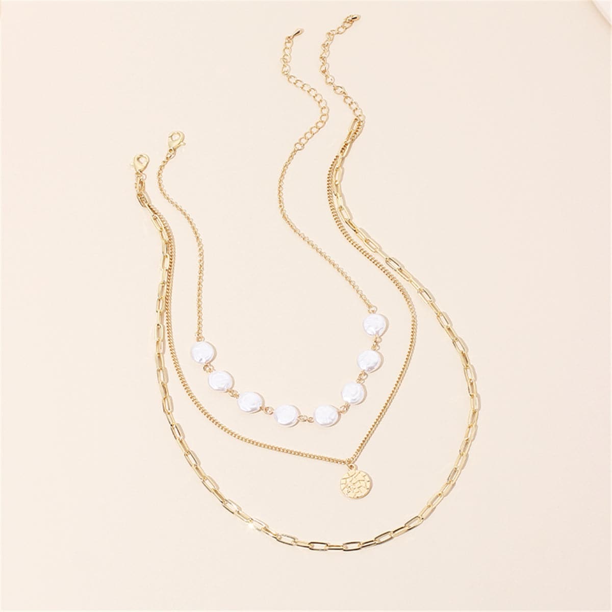 Pearl & 18K Gold-Plated Sequin Triple-Layer Necklace Set