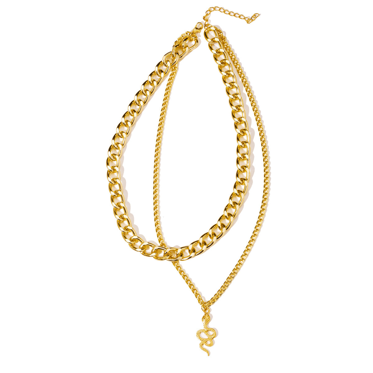18K Gold-Plated Figaro Chain Snake Layered Pendant Necklace