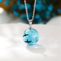 Blue & Silver-Plated Cloud & Bird Round Pendant Necklace