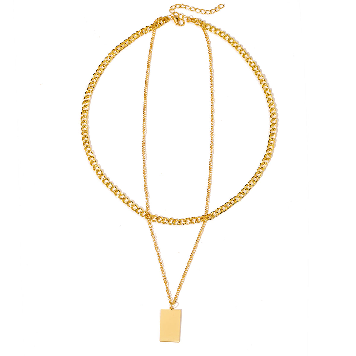 18K Gold-Plated Rectangle Layered Pendant Necklace