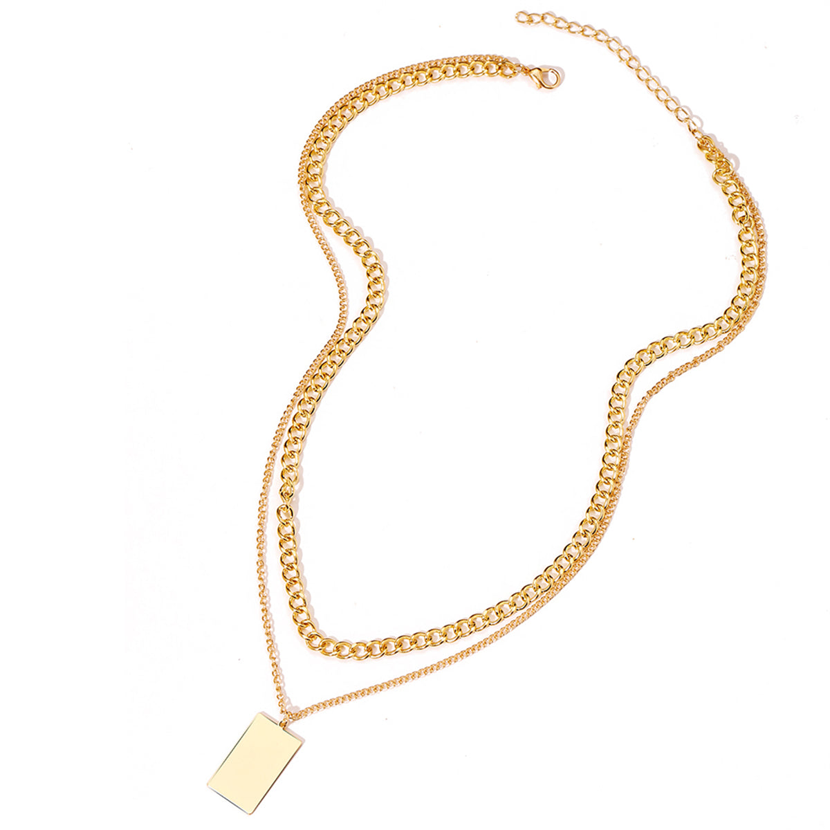 18K Gold-Plated Rectangle Layered Pendant Necklace