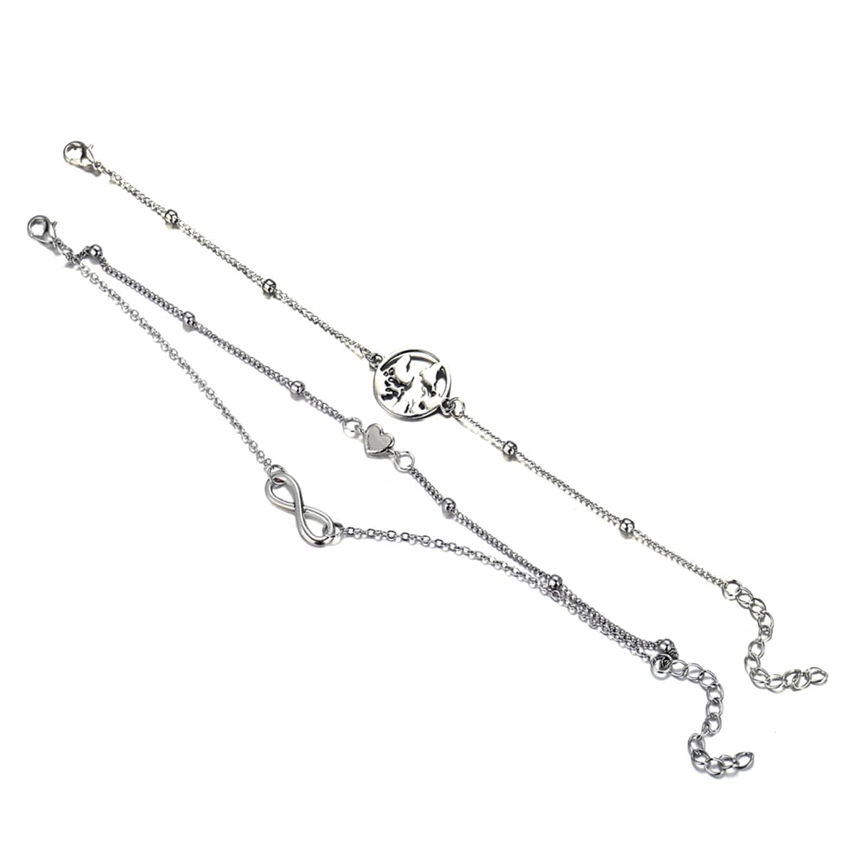 Silver-Plated Heart Infinity Anklet Set