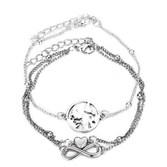 Silver-Plated Heart Infinity Anklet Set