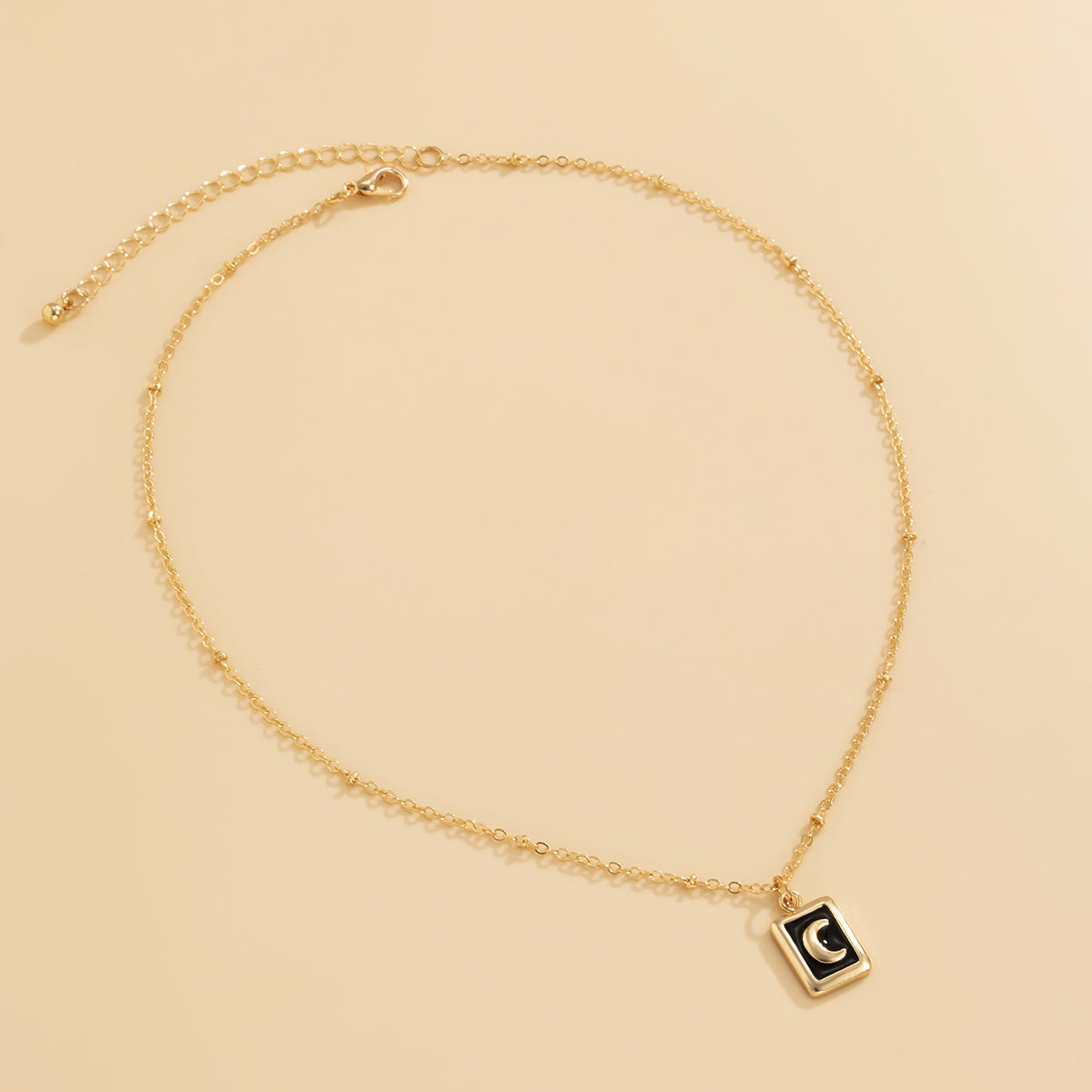 Black Enamel and 18K Gold-Plated Moon Card Pendant Necklace, gold pendant necklace for women, everyday style, lifestyle look